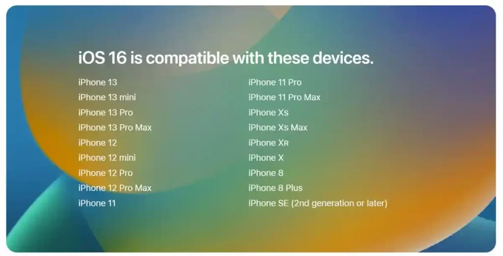 دستگاه های قابل آپدیت به iOS 16