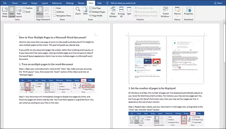آموزش دیدن چندین صفحه در یک فایل Microsoft Word